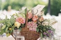 25 rustic flower wedding centerpiece in a basket