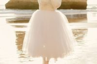26 a bridal separate with a tulle skirt and a sweater is a modern and fresh idea