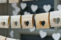 26 book page bunting with cutout hearts