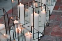 26 cube candle lanterns for your wedidng aisle wil bring a modern touch