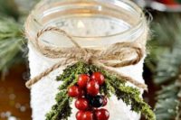 29 faux snow candle lantern decorated with fur and berries