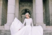 29 white gown with a flowing skirt and a lace bodice to feel cozy and warm