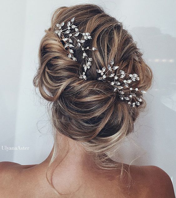 bridal updo with rhinestone hairpieces