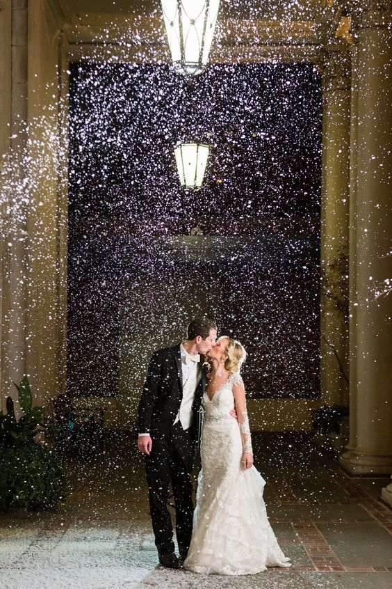 snow machine for a winter wedding with a snow exit