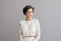 35 white lace two piece bridal dress perfect for boho weddings