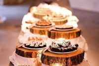 36 wood slices as cake stands