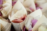 40 book page cones with flower petals