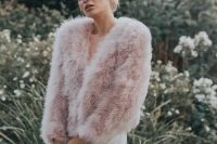 a pink faux fur jacket will make a statement both with its texture and color and will add a girlish feel to your look