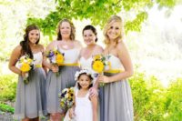 02 bridesmaids’ separates in grey and white, yellow sashes