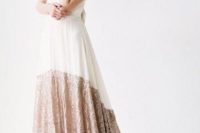 02 color block strapless wedding dress with copper sequins