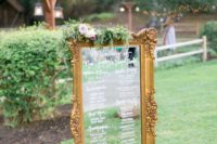 02 framed antique mirror sign with greenery and flowers
