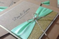 04 pocketfold invitation with glitter, a mint ribbon and twine
