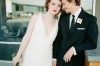 05 The bridal look was also minimalist, a high low dress with a plunging neckline, emerald shoes and a bold lip