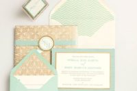 06 patterned mint stationery with gold detailing