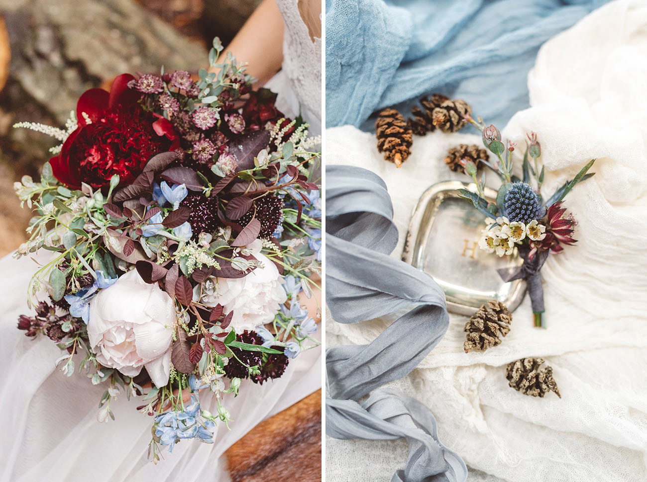 The bridal bouquet was done by the planners, and it looked so textural and forest like