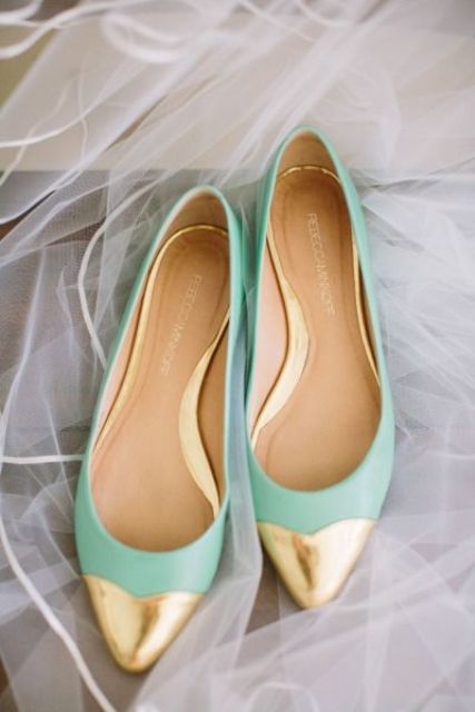 mint and gold flats for brides or bridesmaids
