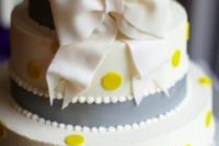 08 ivory, grey and yellow polka dot wedding cake