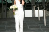 09 modern bridal jumpsuit and metallic shoes
