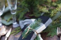 10 attach fir sprigs to napkins for a festive spirit