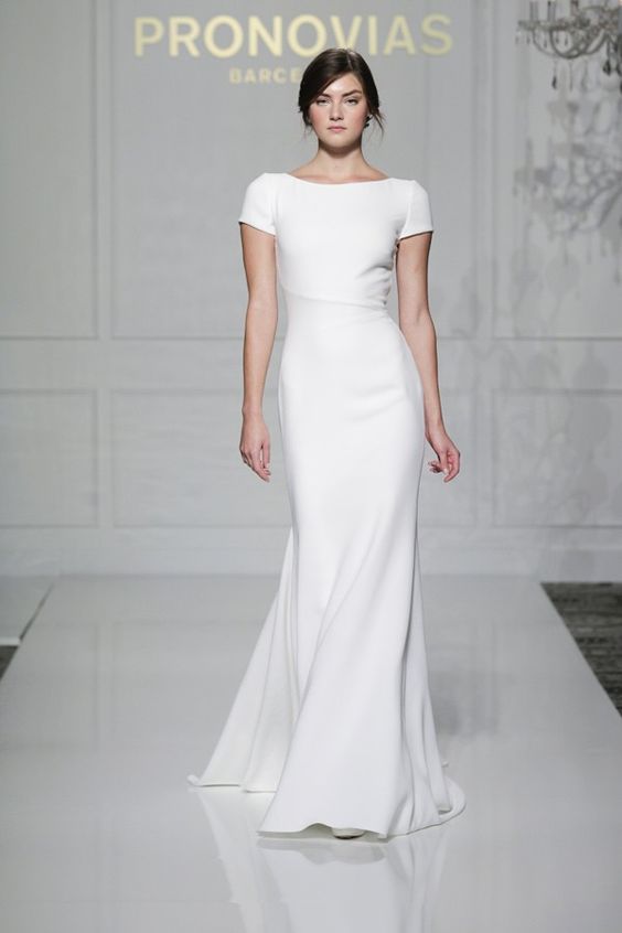 sheath short sleeve simple wedding dress for a minimalist bride