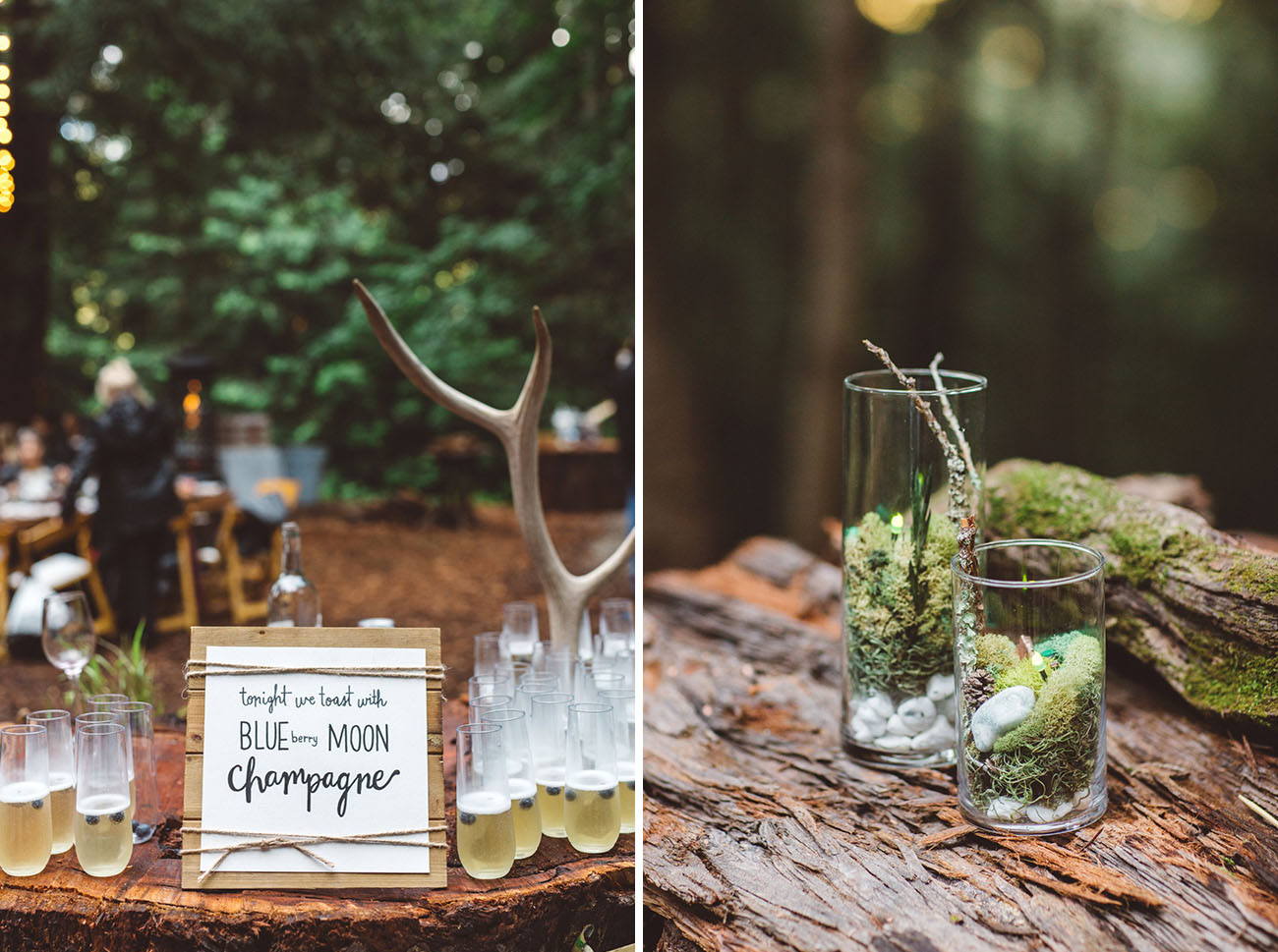 Antlers and moss were used for wedding decor because it was a forest celebration