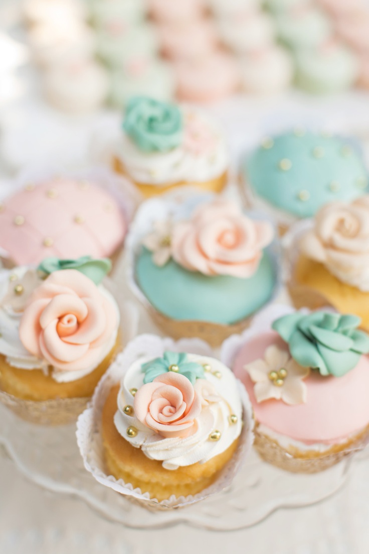 cupcakes with mint and peach frosting