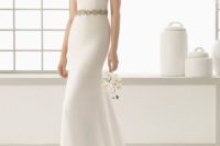 12 modern wedding dress with a bateau neckline, embellished shoulders and belt
