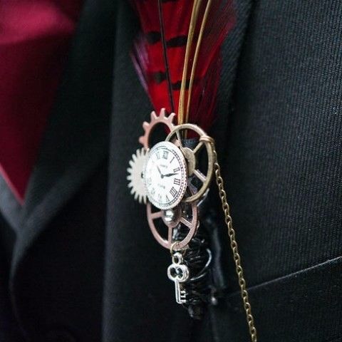 clocks, gears and a small key for a boutonniere