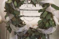 15 large eucalyptus wreath with white tulle and a monogram