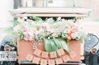 15 peach colored car decor with greenery and peach flowers