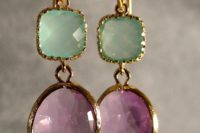 18 mint and lavender earrings in gold