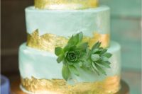 19 mint and gold succulent cake