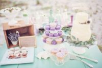 19 mint dessert table with purple and lavender food