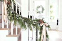 20 lush evergreen garland with pinecones and silk bows for wedding decor