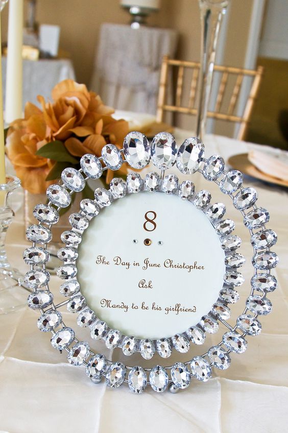 bold rhinestones in row for table numbers