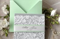23 mint and grey lace invitations