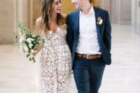 24 white lace dress and nude heels is a great relaxed look for a city hall wedding