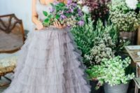 25 lavender grey ruffled wedding gown