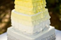 28 ombre square yellow and gray wedding cake