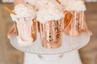 28 serve drinks in cool copper mugs to create a mood