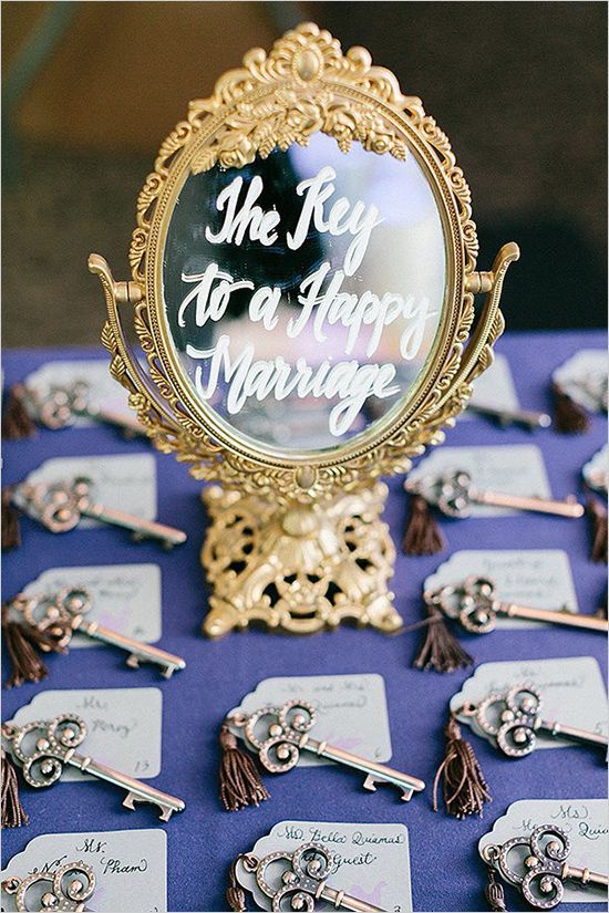vintage key wedding favors and seating cards