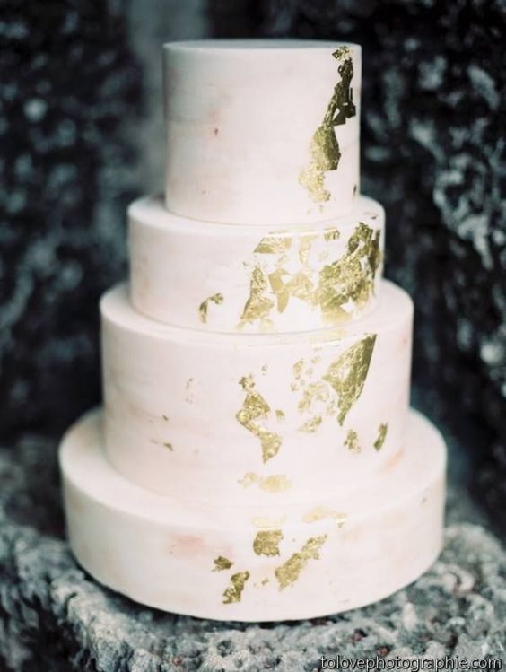 blush gold leaf wedding cake for a modern celebration