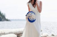 33 simple white V neck wedding dress is ideal for a Greek wedding