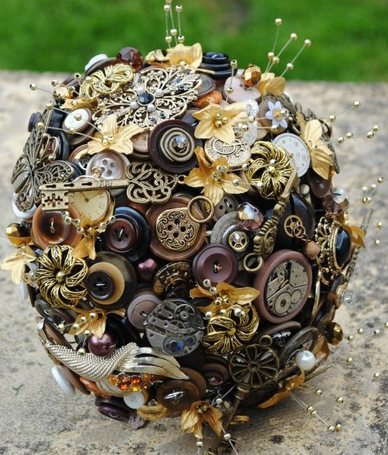 button and brooches wedding bouquet