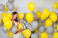 35 yellow and grey balloons for decor