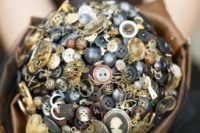 36 gorgeous and intricate steampunk button and brooch bouquet