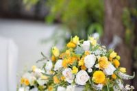 36 mint dishes and cups, yellow and ivory flowers for centerpieces