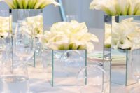36 mirror vases for table centerpiece at a modern wedding