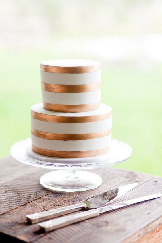striped copper and white wedding cake