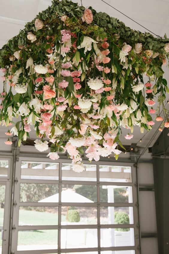 floral chandelier with flowers hanging vertically down